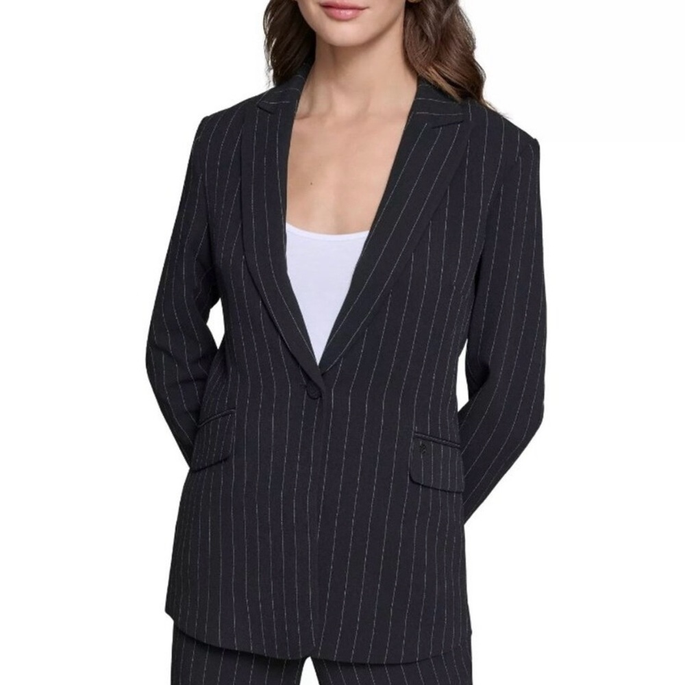 Karl Lagerfeld Black Pinstripe Single-Button Blazer